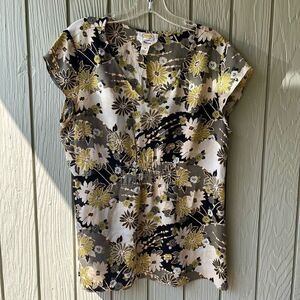 Talbots Pure Silk Y2K Satin Floral Top – Size 14 – Side Zip, Cap Sleeve, Fit & F